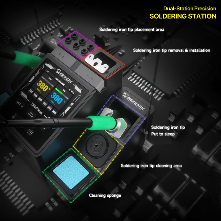 MECHANIC X200 Max Pen-Style Smart Temperature-Adjustable Dual-Station Precision Soldering Station, Plug:US Plug