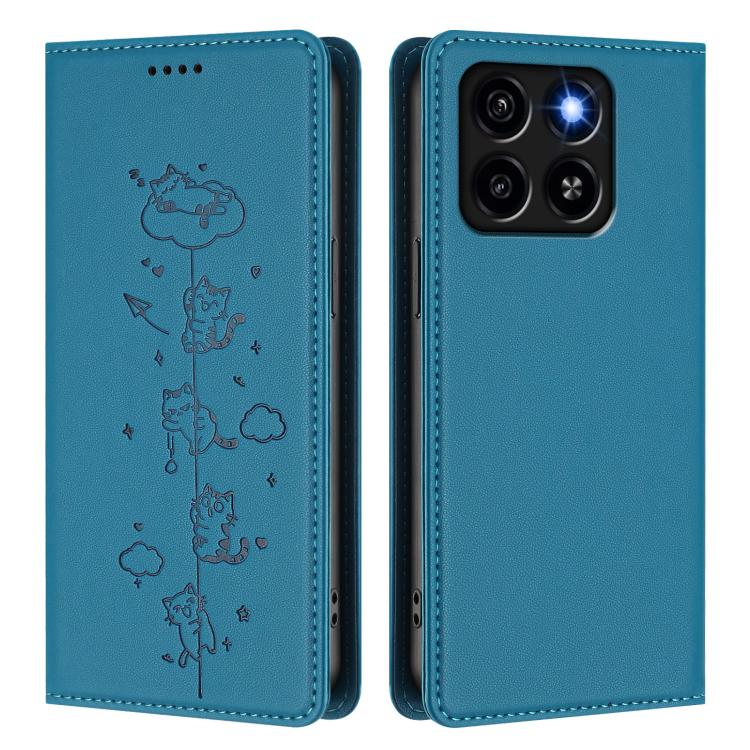 For ZTE Blade A35 / A55 Cute Cats Embossed Magnetic RFID Vegan Leather Phone Case