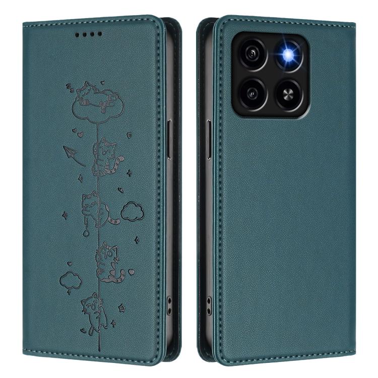 For ZTE Blade A35 / A55 Cute Cats Embossed Magnetic RFID Vegan Leather Phone Case