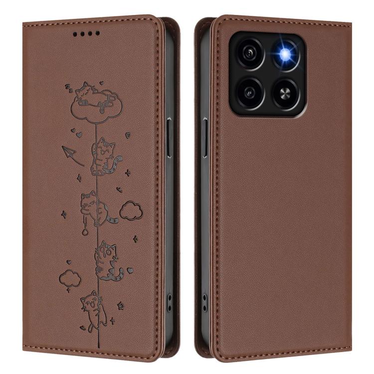 For ZTE Blade A35 / A55 Cute Cats Embossed Magnetic RFID Vegan Leather Phone Case