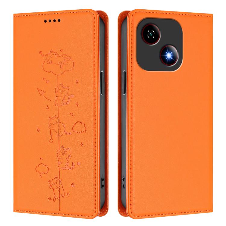 For ZTE Blade A35e 4G Cute Cats Embossed Magnetic RFID Vegan Leather Phone Case