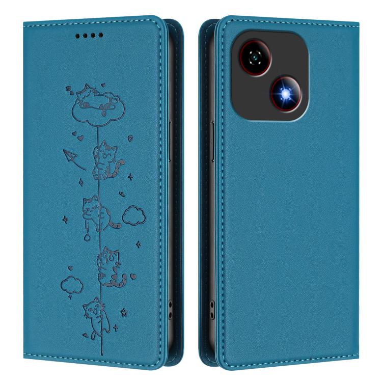For ZTE Blade A35e 4G Cute Cats Embossed Magnetic RFID Vegan Leather Phone Case