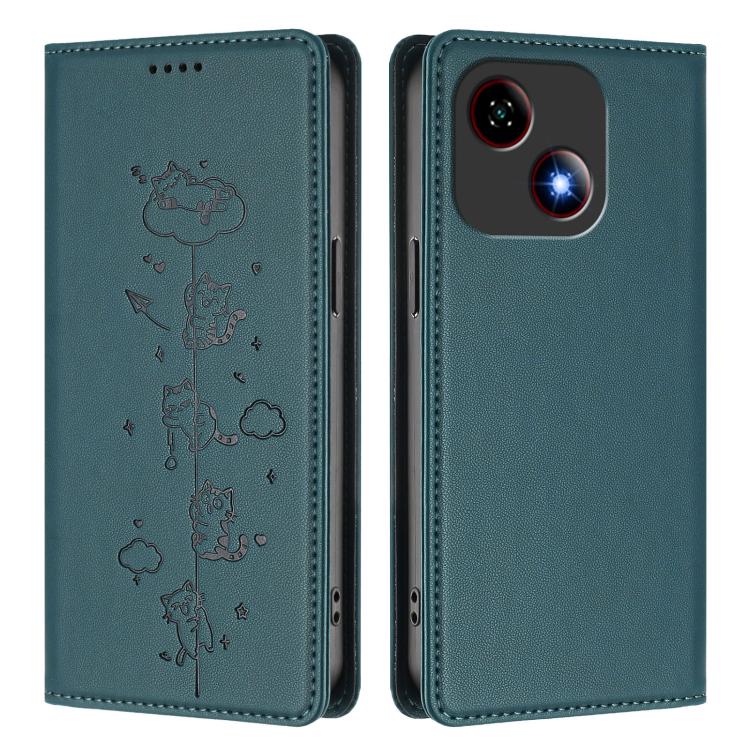 For ZTE Blade A35e 4G Cute Cats Embossed Magnetic RFID Vegan Leather Phone Case