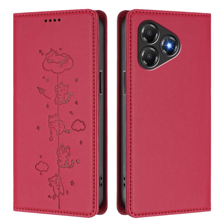 For ZTE Blade A36 4G Cute Cats Embossed Magnetic RFID Vegan Leather Phone Case