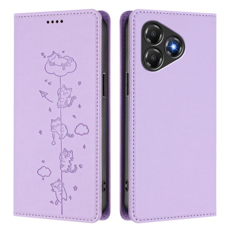 For ZTE Blade A36 4G Cute Cats Embossed Magnetic RFID Vegan Leather Phone Case