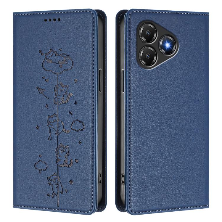 For ZTE Blade A36 4G Cute Cats Embossed Magnetic RFID Vegan Leather Phone Case