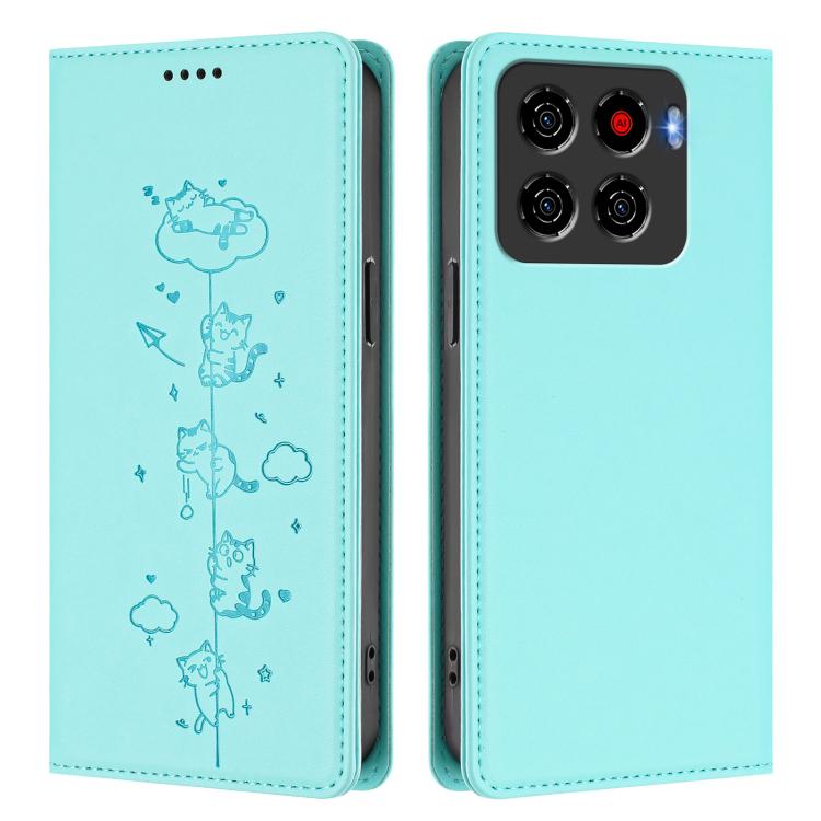 For ZTE Blade A56 Pro Cute Cats Embossed Magnetic RFID Vegan Leather Phone Case