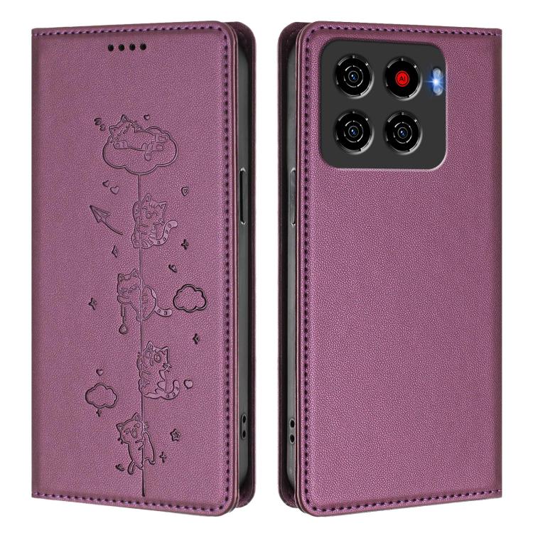 For ZTE Blade A56 Pro Cute Cats Embossed Magnetic RFID Vegan Leather Phone Case