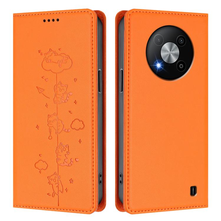 For ZTE Blade A73 5G Cute Cats Embossed Magnetic RFID Vegan Leather Phone Case