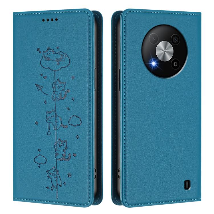 For ZTE Blade A73 5G Cute Cats Embossed Magnetic RFID Vegan Leather Phone Case