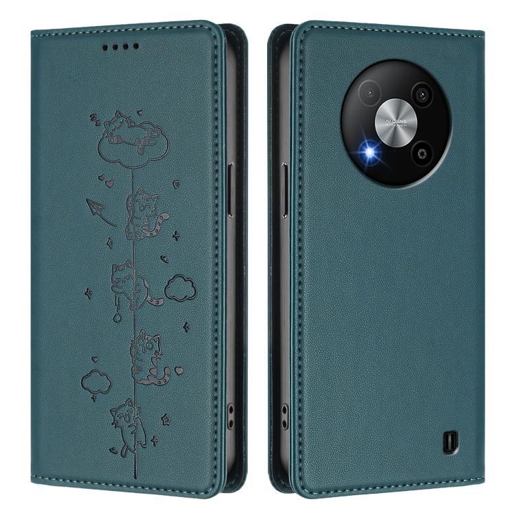 For ZTE Blade A73 5G Cute Cats Embossed Magnetic RFID Vegan Leather Phone Case