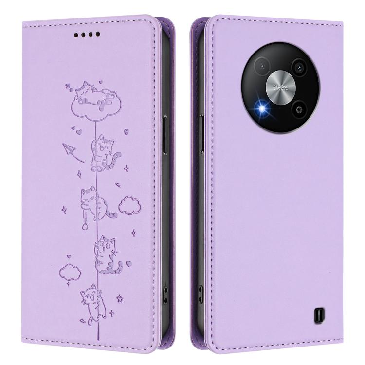 For ZTE Blade A73 5G Cute Cats Embossed Magnetic RFID Vegan Leather Phone Case
