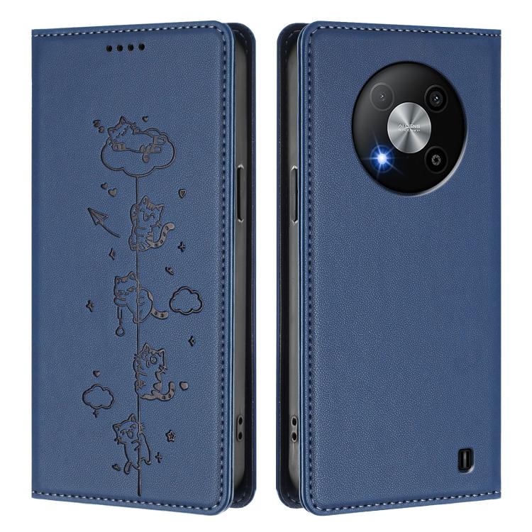 For ZTE Blade A73 5G Cute Cats Embossed Magnetic RFID Vegan Leather Phone Case