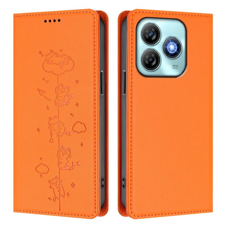 For ZTE Blade A75 4G Cute Cats Embossed Magnetic RFID Vegan Leather Phone Case