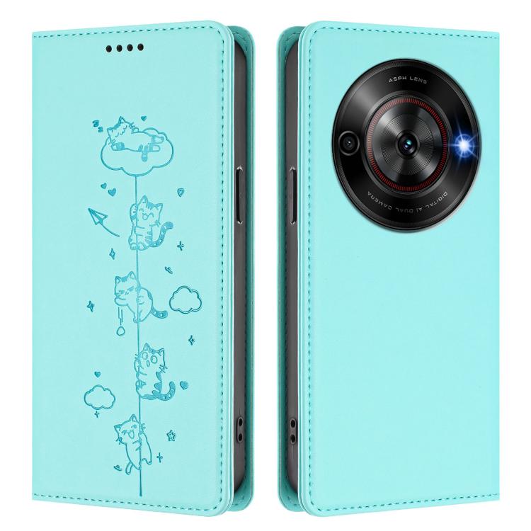 For ZTE Blade A75 5G / nubia Focus 5G Cute Cats Embossed Magnetic RFID Vegan Leather Phone Case