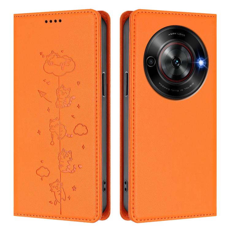 For ZTE Blade A75 5G / nubia Focus 5G Cute Cats Embossed Magnetic RFID Vegan Leather Phone Case