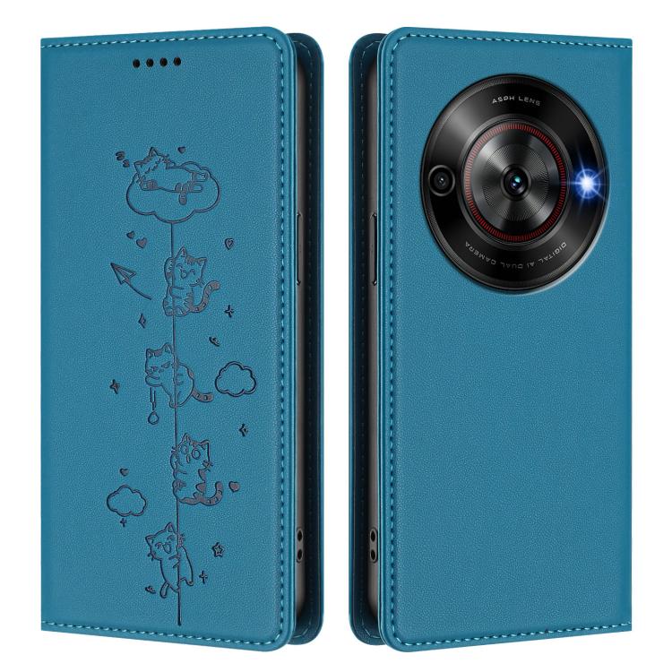 For ZTE Blade A75 5G / nubia Focus 5G Cute Cats Embossed Magnetic RFID Vegan Leather Phone Case