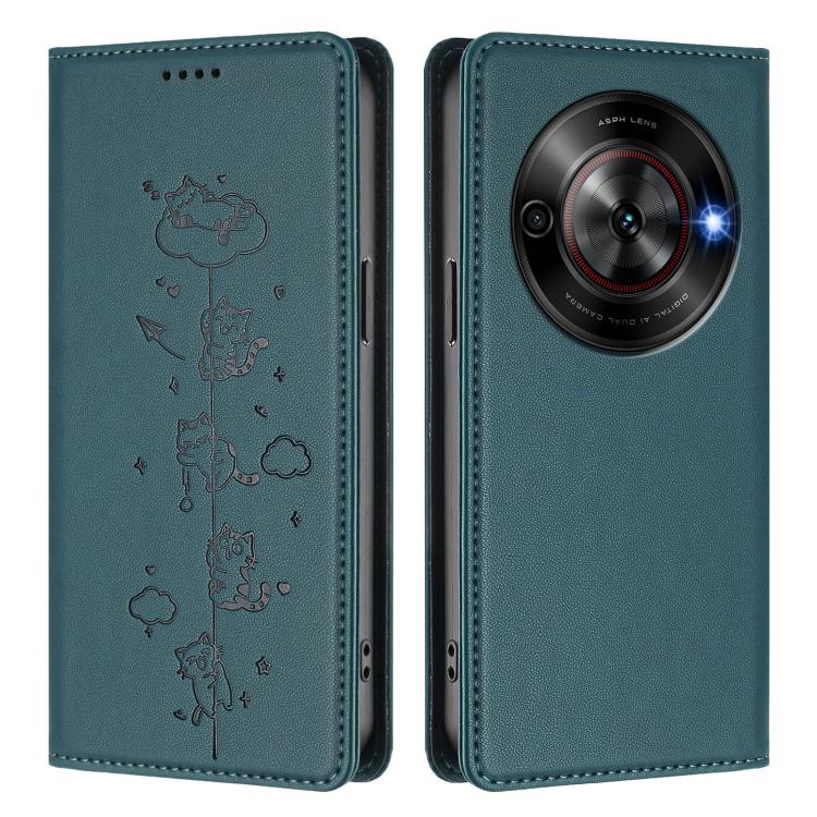 For ZTE Blade A75 5G / nubia Focus 5G Cute Cats Embossed Magnetic RFID Vegan Leather Phone Case