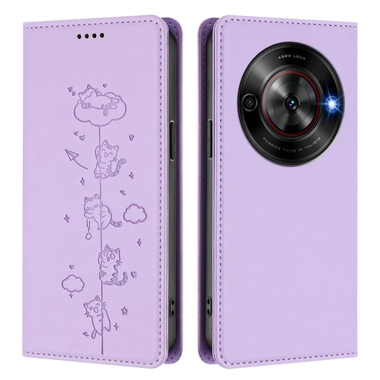 For ZTE Blade A75 5G / nubia Focus 5G Cute Cats Embossed Magnetic RFID Vegan Leather Phone Case