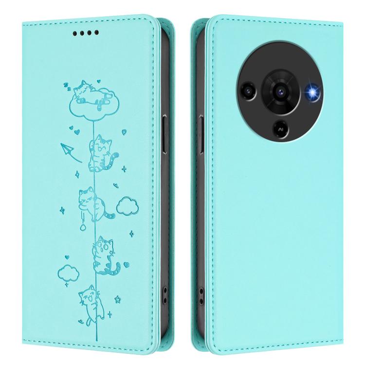 For ZTE Blade A76 5G Cute Cats Embossed Magnetic RFID Vegan Leather Phone Case