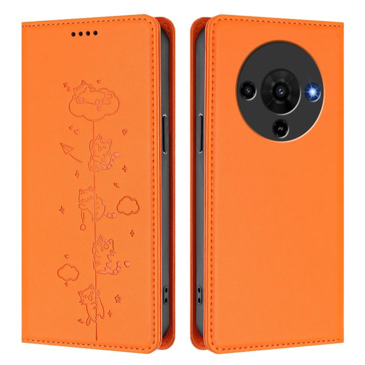For ZTE Blade A76 5G Cute Cats Embossed Magnetic RFID Vegan Leather Phone Case