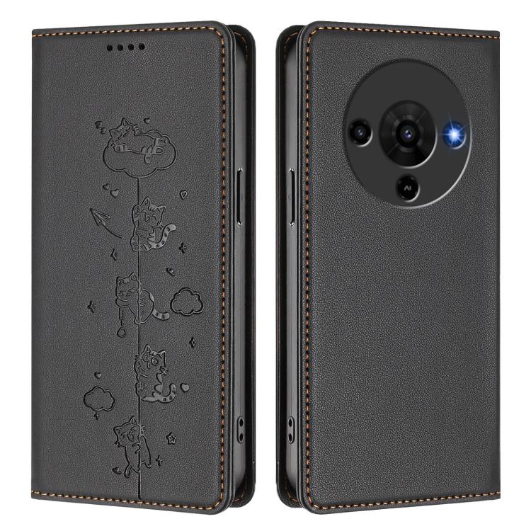 For ZTE Blade A76 5G Cute Cats Embossed Magnetic RFID Vegan Leather Phone Case