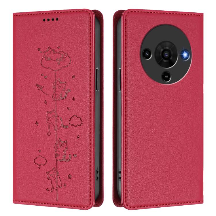 For ZTE Blade A76 5G Cute Cats Embossed Magnetic RFID Vegan Leather Phone Case