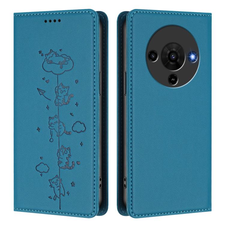 For ZTE Blade A76 5G Cute Cats Embossed Magnetic RFID Vegan Leather Phone Case
