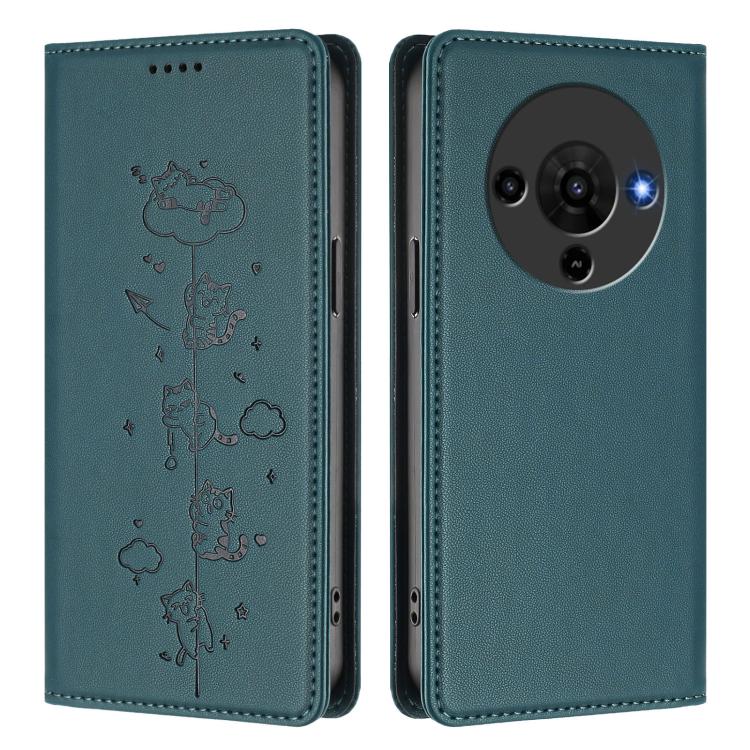 For ZTE Blade A76 5G Cute Cats Embossed Magnetic RFID Vegan Leather Phone Case