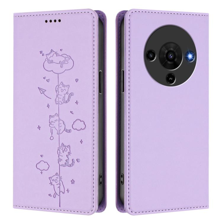For ZTE Blade A76 5G Cute Cats Embossed Magnetic RFID Vegan Leather Phone Case