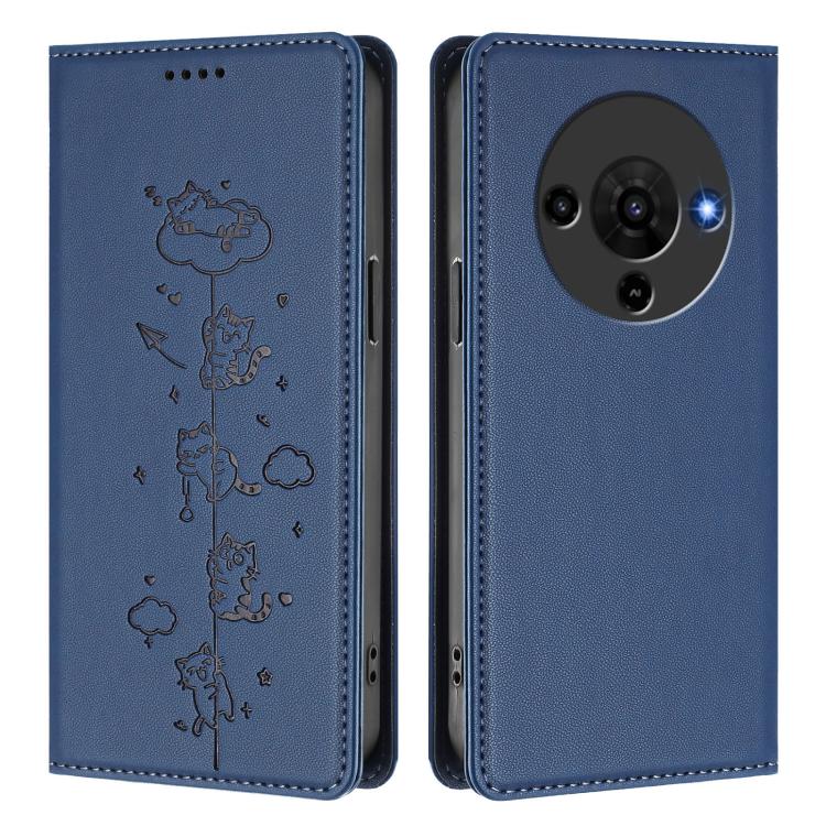 For ZTE Blade A76 5G Cute Cats Embossed Magnetic RFID Vegan Leather Phone Case