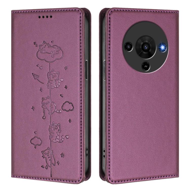 For ZTE Blade A76 5G Cute Cats Embossed Magnetic RFID Vegan Leather Phone Case