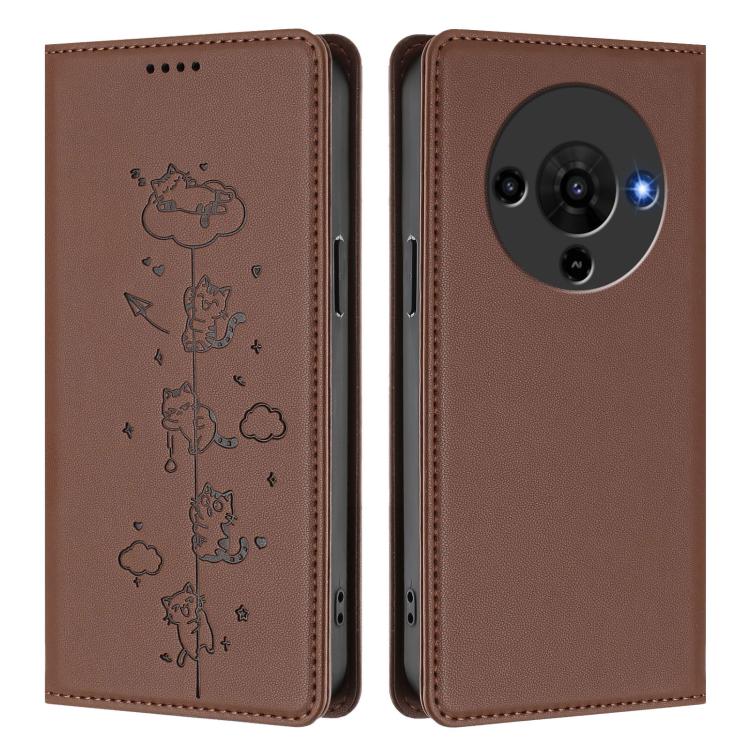 For ZTE Blade A76 5G Cute Cats Embossed Magnetic RFID Vegan Leather Phone Case