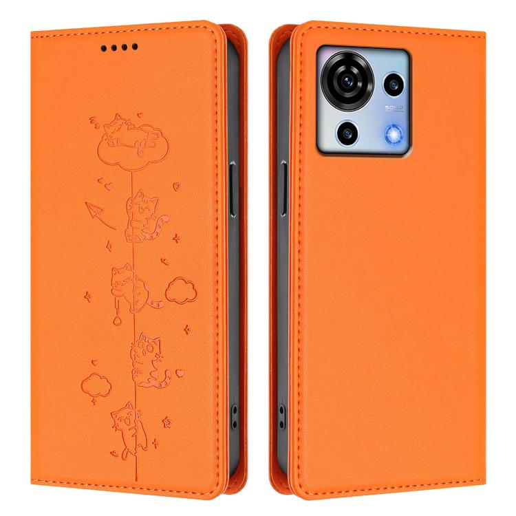 For ZTE Blade V50 Vita Cute Cats Embossed Magnetic RFID Vegan Leather Phone Case