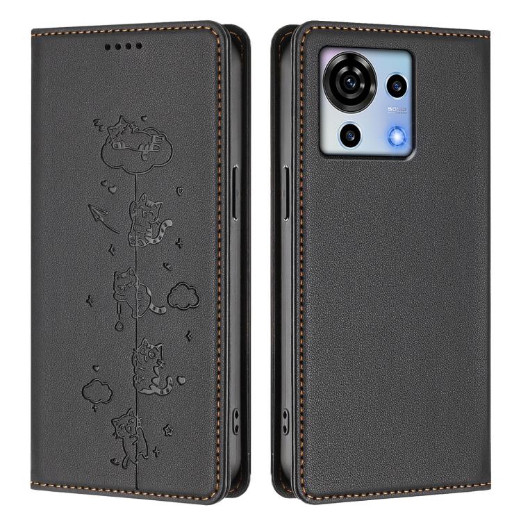 For ZTE Blade V50 Vita Cute Cats Embossed Magnetic RFID Vegan Leather Phone Case