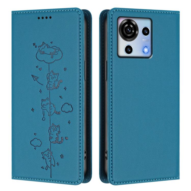 For ZTE Blade V50 Vita Cute Cats Embossed Magnetic RFID Vegan Leather Phone Case