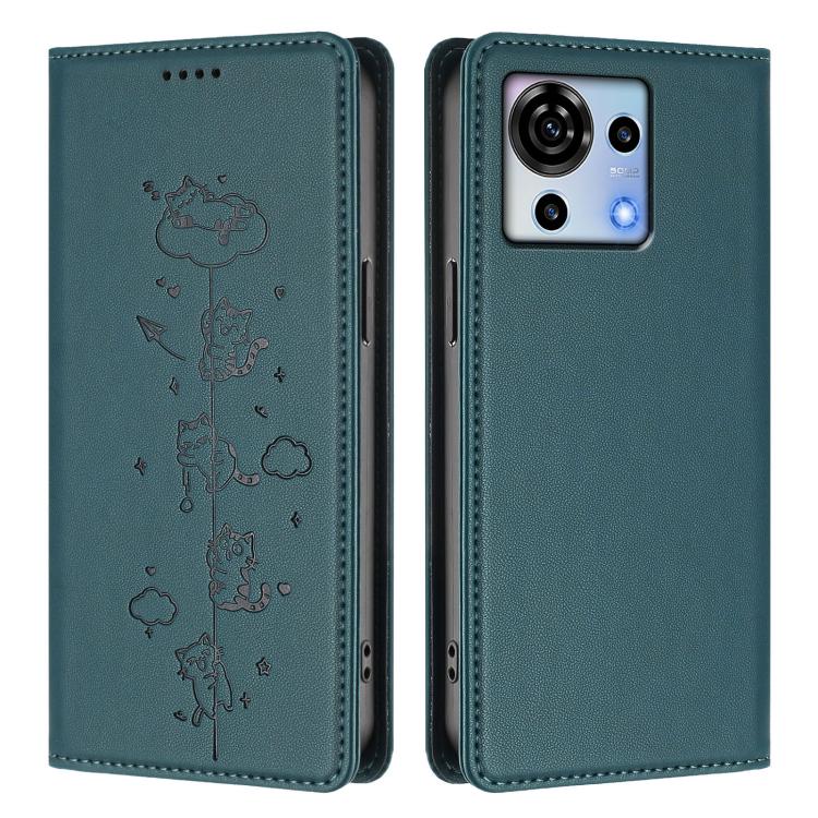 For ZTE Blade V50 Vita Cute Cats Embossed Magnetic RFID Vegan Leather Phone Case