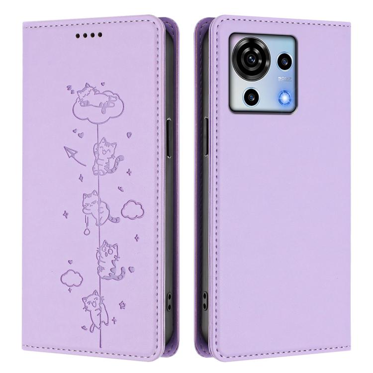 For ZTE Blade V50 Vita Cute Cats Embossed Magnetic RFID Vegan Leather Phone Case