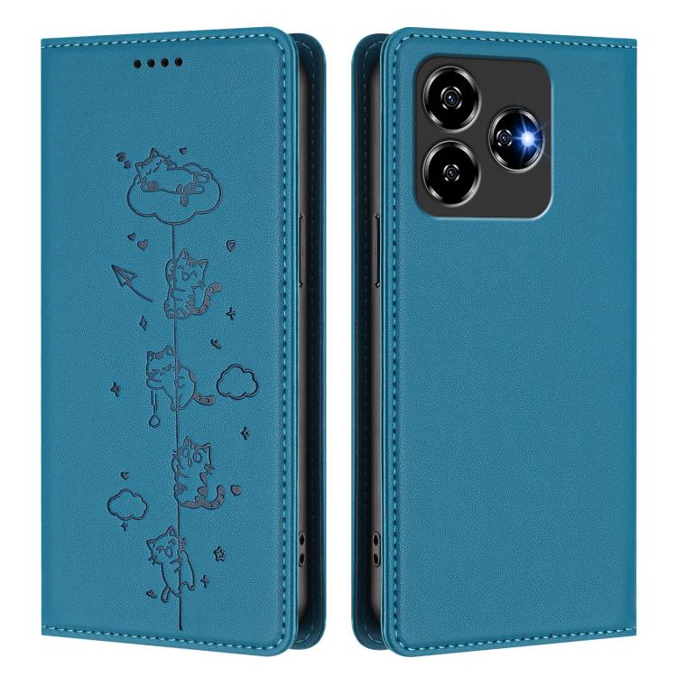 For ZTE Blade V60 4G / Axon 60 4G Cute Cats Embossed Magnetic RFID Vegan Leather Phone Case