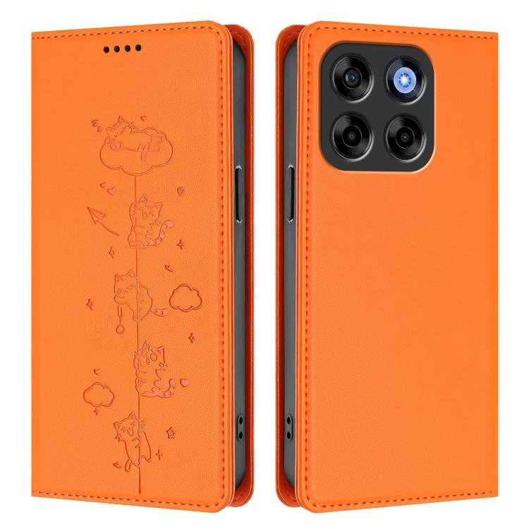 For ZTE Blade V70 Cute Cats Embossed Magnetic RFID Vegan Leather Phone Case