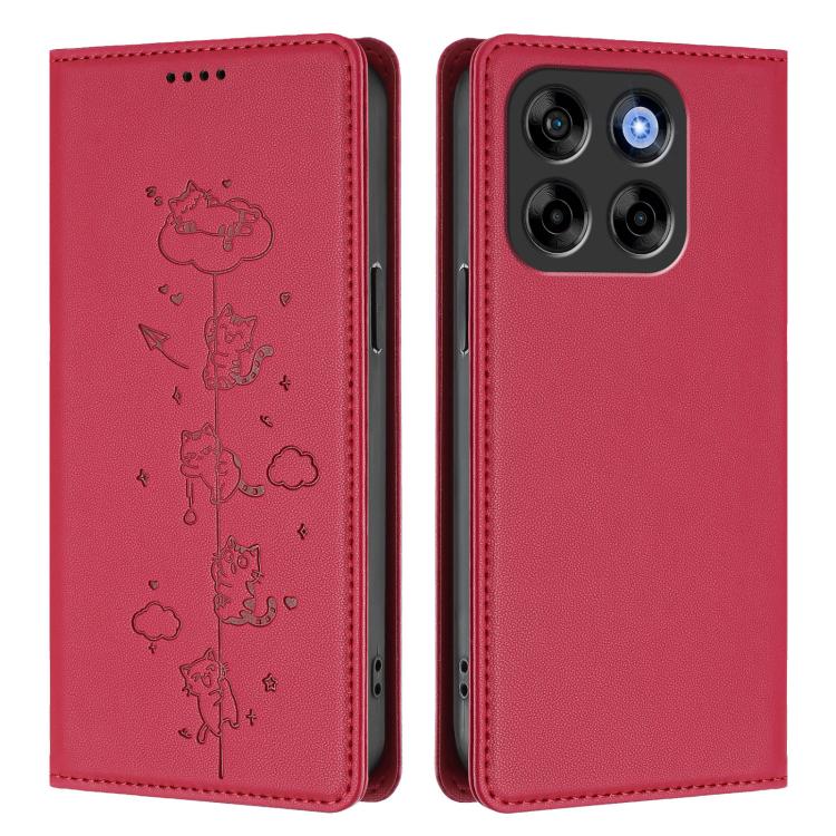 For ZTE Blade V70 Cute Cats Embossed Magnetic RFID Vegan Leather Phone Case