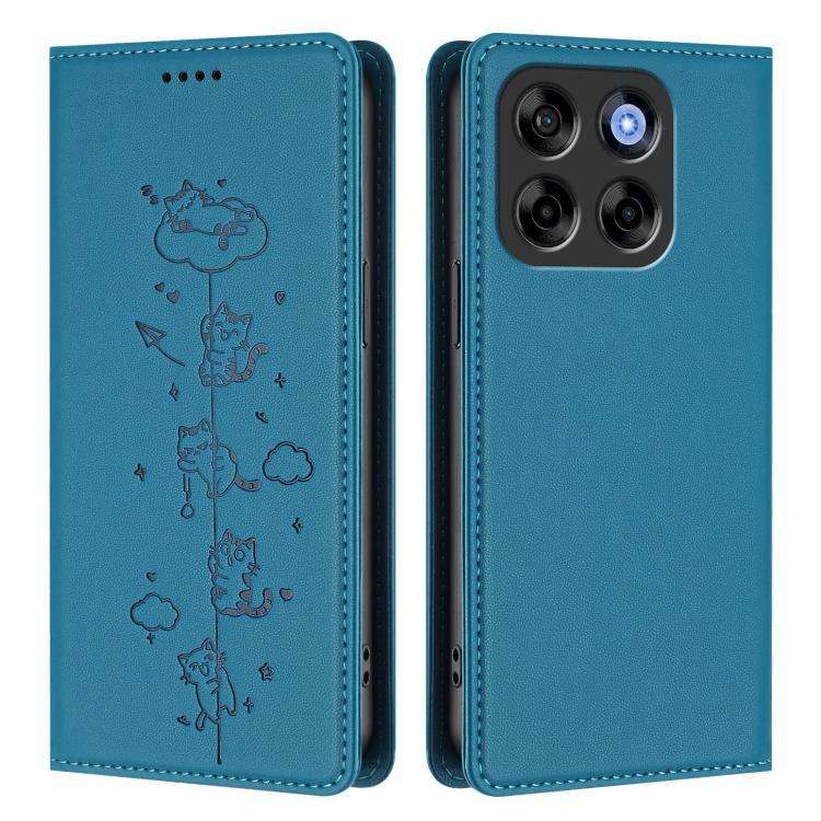 For ZTE Blade V70 Cute Cats Embossed Magnetic RFID Vegan Leather Phone Case