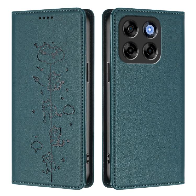 For ZTE Blade V70 Cute Cats Embossed Magnetic RFID Vegan Leather Phone Case