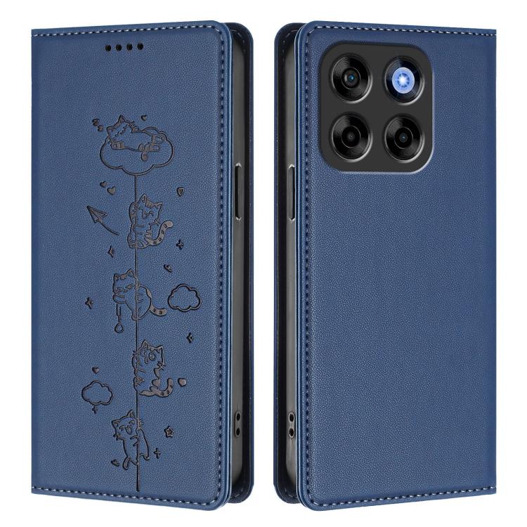 For ZTE Blade V70 Cute Cats Embossed Magnetic RFID Vegan Leather Phone Case