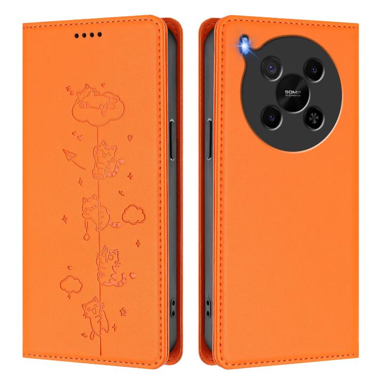 For ZTE Blade V70 Max Cute Cats Embossed Magnetic RFID Vegan Leather Phone Case