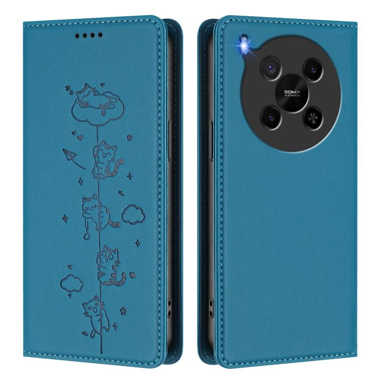 For ZTE Blade V70 Max Cute Cats Embossed Magnetic RFID Vegan Leather Phone Case