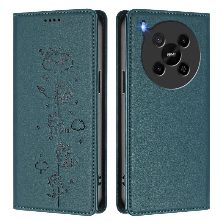 For ZTE Blade V70 Max Cute Cats Embossed Magnetic RFID Vegan Leather Phone Case