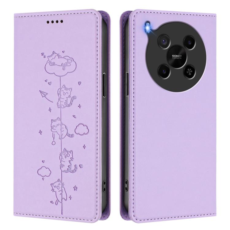 For ZTE Blade V70 Max Cute Cats Embossed Magnetic RFID Vegan Leather Phone Case