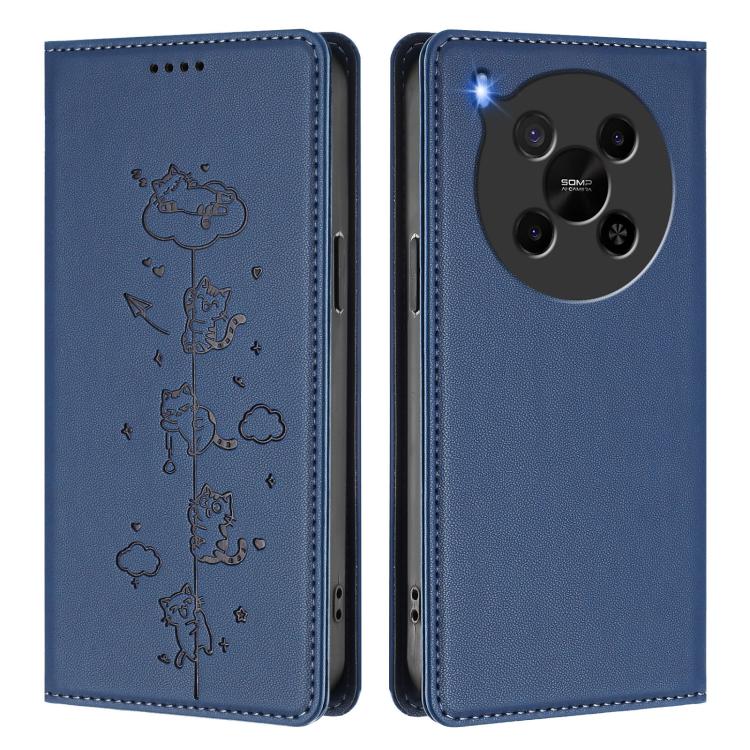 For ZTE Blade V70 Max Cute Cats Embossed Magnetic RFID Vegan Leather Phone Case