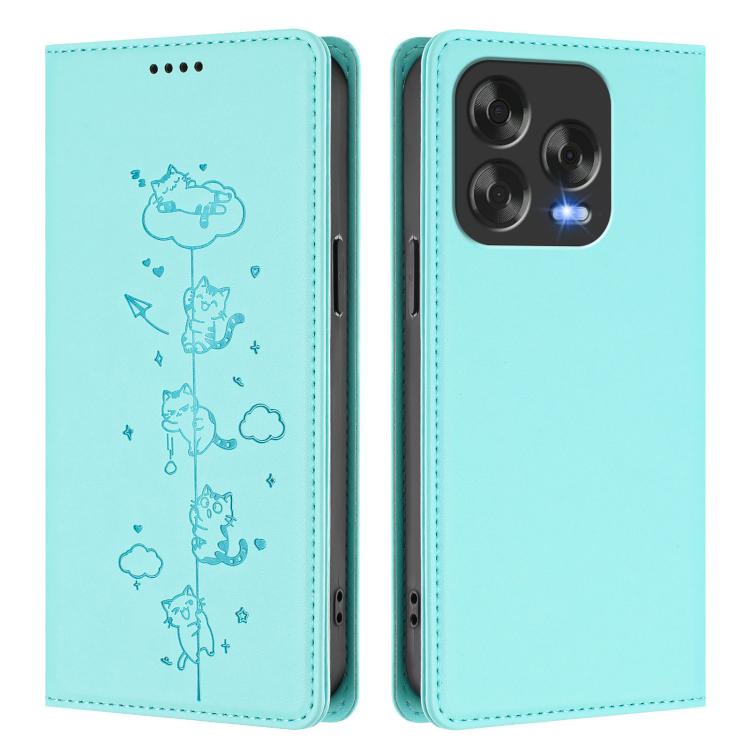 For ZTE Blade V70 Vita / V70 Design Cute Cats Embossed Magnetic RFID Vegan Leather Phone Case